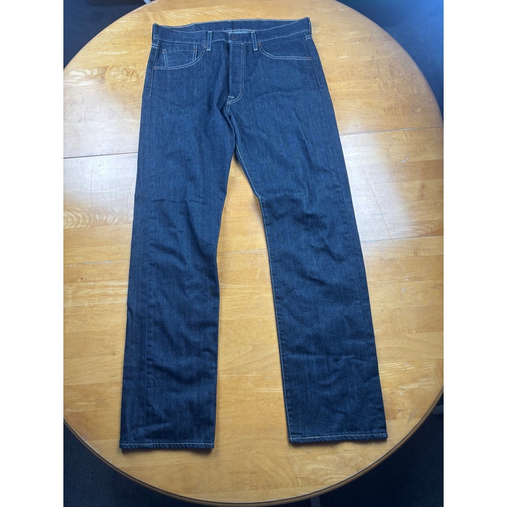 Levis 501 Original Fit Dark Wash Indigo Button Fly Straight Leg Jeans Mens 32x32